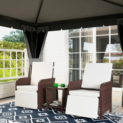 Outsunny 3 Pieces Rattan Bistro Set Balcony Furniture with Cushions, Storage Function