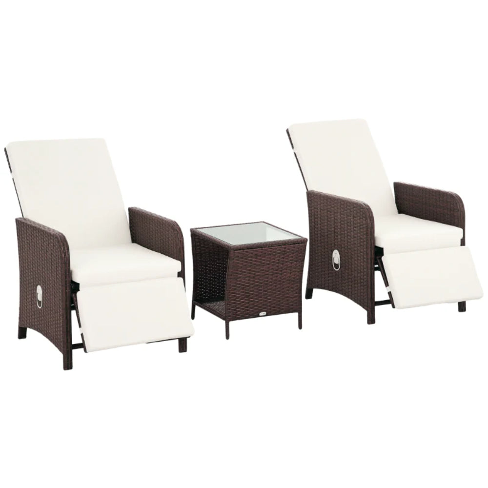 Outsunny 3 Pieces Rattan Bistro Set Balcony Furniture with Cushions, Storage Function