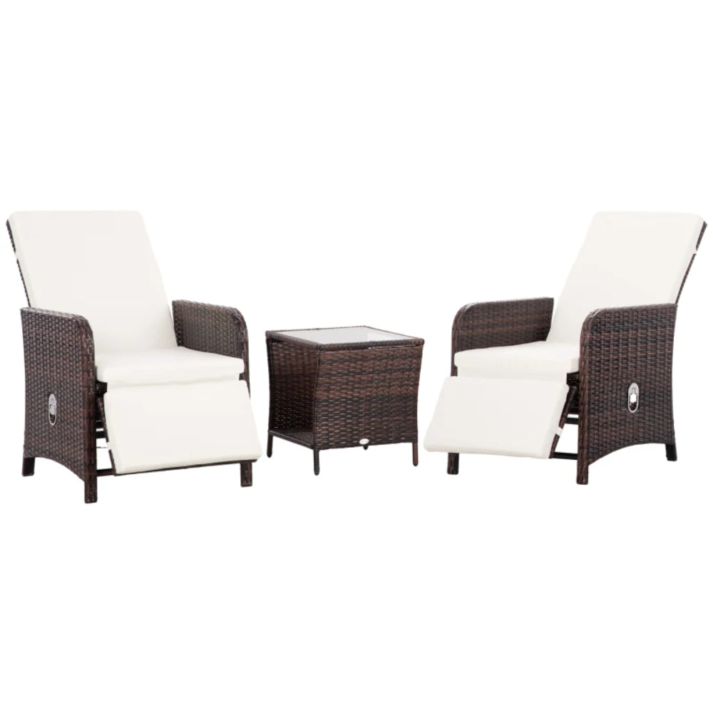 Outsunny 3 Pieces Rattan Bistro Set Balcony Furniture with Cushions, Storage Function