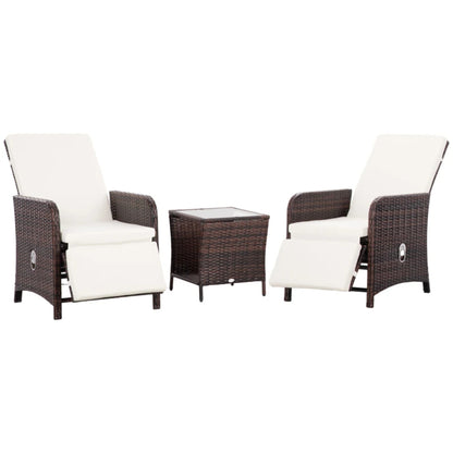 Outsunny 3 Pieces Rattan Bistro Set Balcony Furniture with Cushions, Storage Function