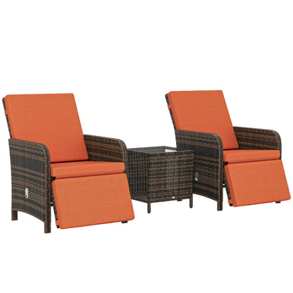 Outsunny 3 Pieces Rattan Bistro Set Balcony Furniture with Cushions, Storage Function
