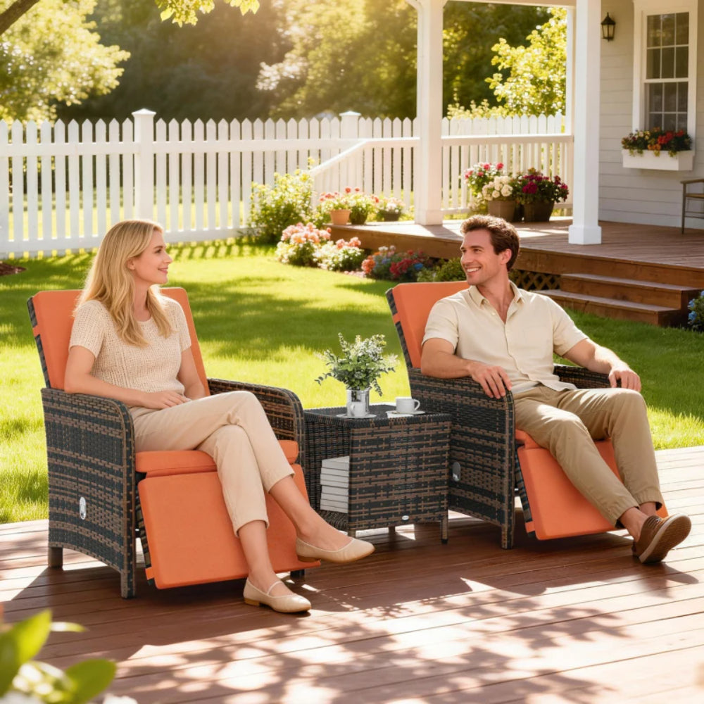 Outsunny 3 Pieces Rattan Bistro Set Balcony Furniture with Cushions, Storage Function