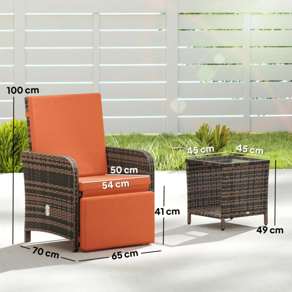 Outsunny 3 Pieces Rattan Bistro Set Balcony Furniture with Cushions, Storage Function