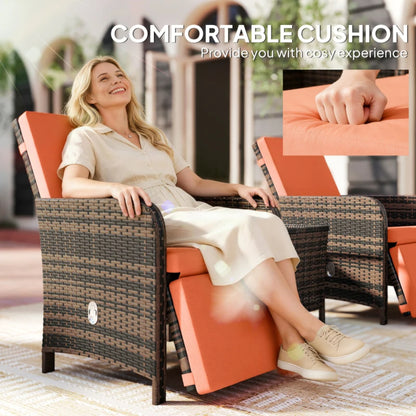 Outsunny 3 Pieces Rattan Bistro Set Balcony Furniture with Cushions, Storage Function