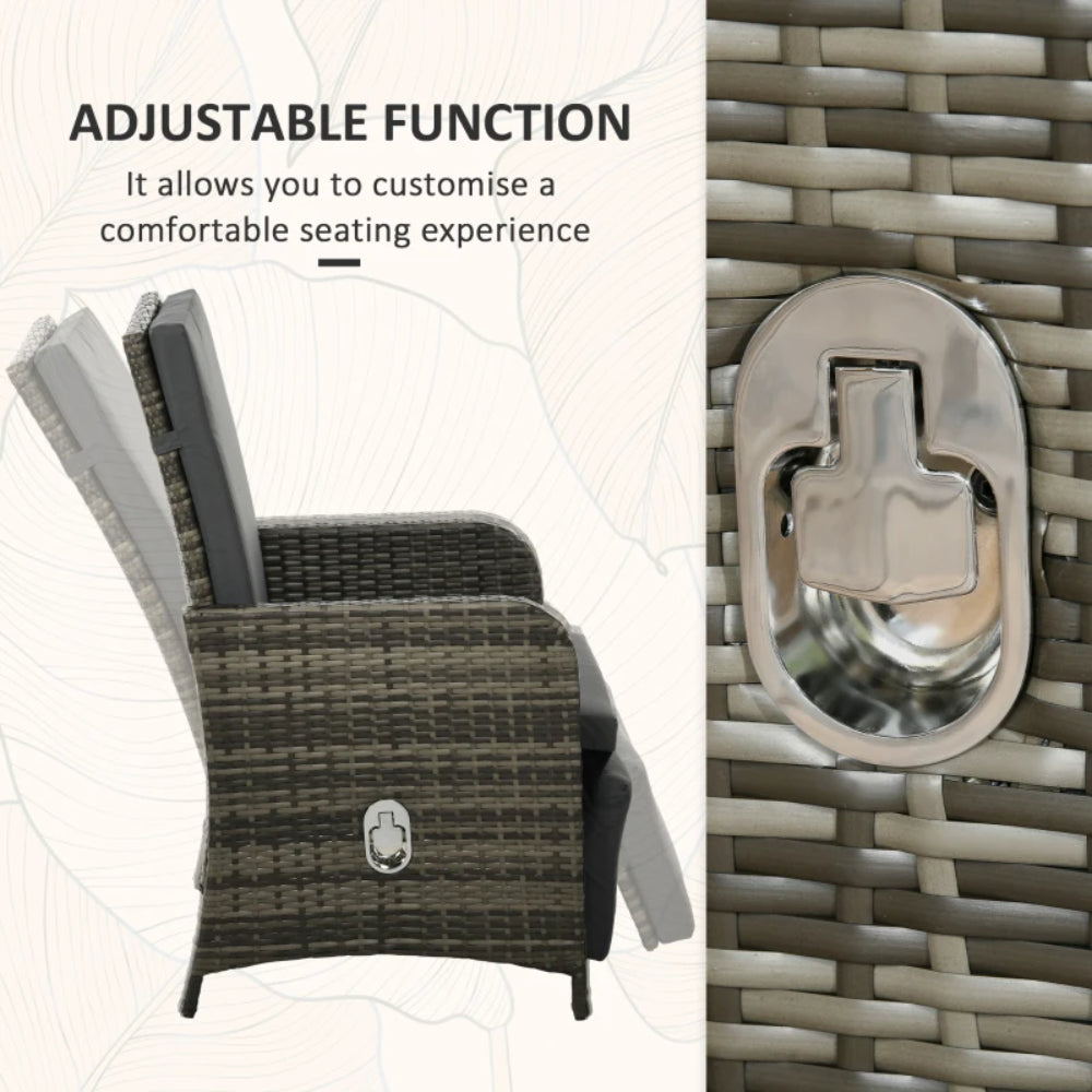 Outsunny 3 Pieces Rattan Bistro Set Balcony Furniture with Cushions, Storage Function