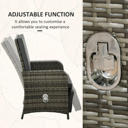 Outsunny 3 Pieces Rattan Bistro Set Balcony Furniture with Cushions, Storage Function