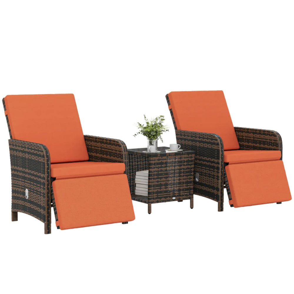 Outsunny 3 Pieces Rattan Bistro Set Balcony Furniture with Cushions, Storage Function