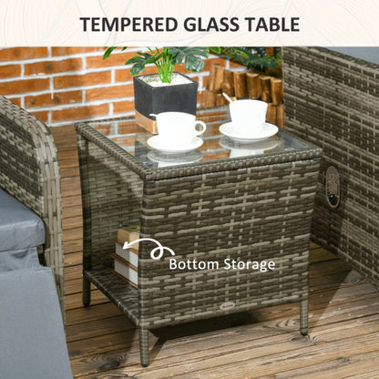 Outsunny 3 Pieces Rattan Bistro Set Balcony Furniture with Cushions, Storage Function