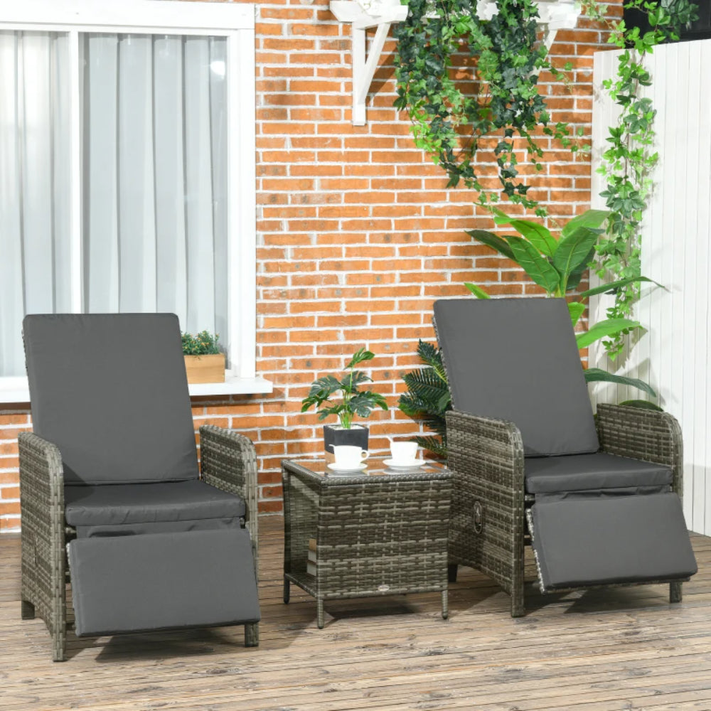 Outsunny 3 Pieces Rattan Bistro Set Balcony Furniture with Cushions, Storage Function