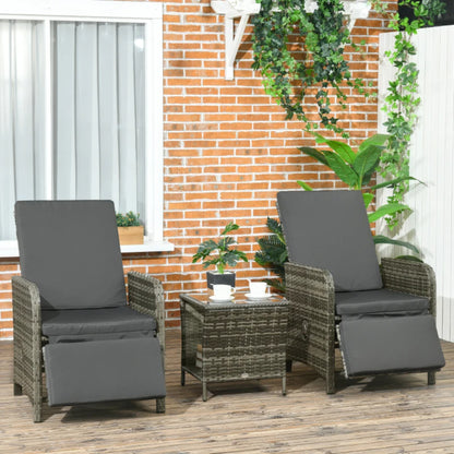 Outsunny 3 Pieces Rattan Bistro Set Balcony Furniture with Cushions, Storage Function