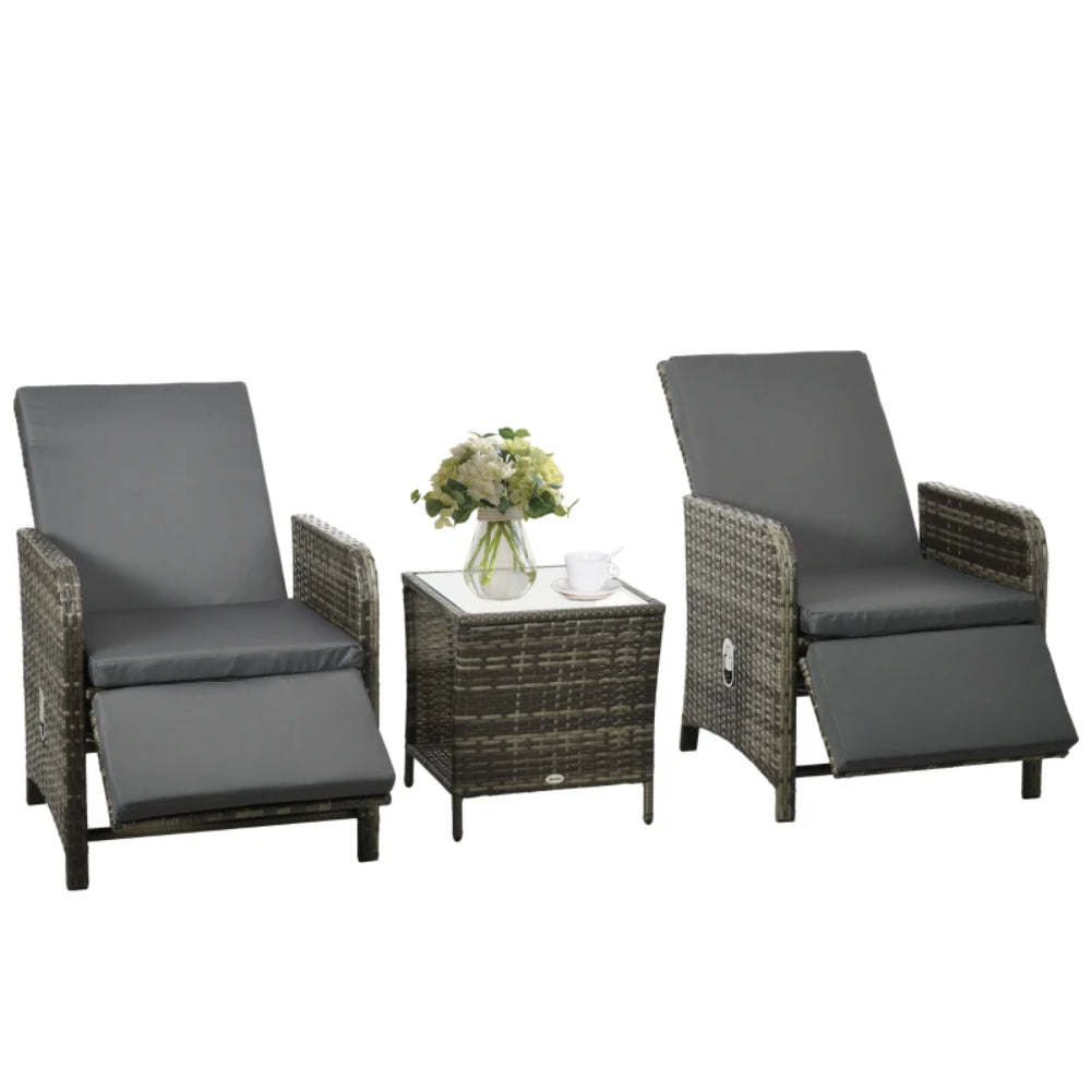 Outsunny 3 Pieces Rattan Bistro Set Balcony Furniture with Cushions, Storage Function