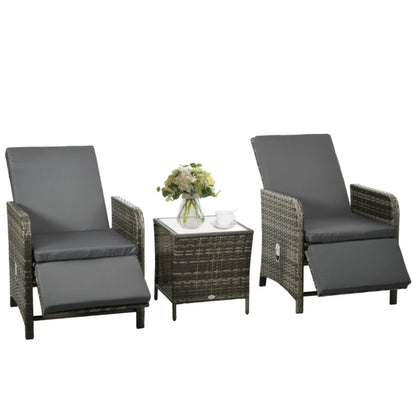 Outsunny 3 Pieces Rattan Bistro Set Balcony Furniture with Cushions, Storage Function