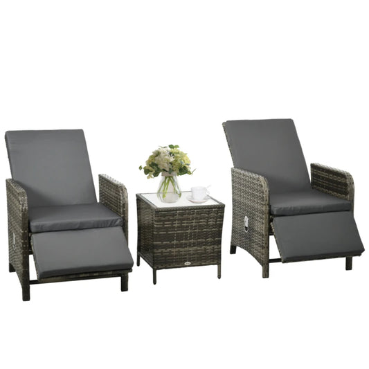 Outsunny 3 Pieces Rattan Bistro Set Balcony Furniture with Cushions, Storage Function