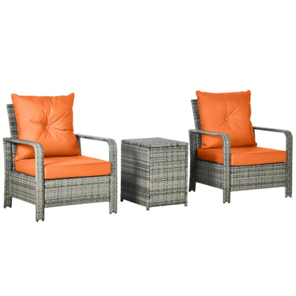 Outsunny 3 Pieces Rattan Bistro Set, Wicker Garden Furniture Set with 72 L Storage Coffee Table and Chairs, Orange