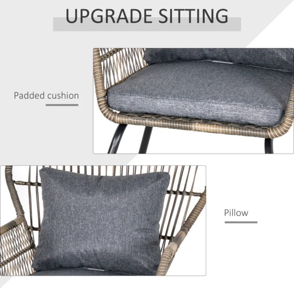 Outsunny 3 Pieces Rattan Bistro Set, Wicker Garden Furniture Set with Cushions, Glass Top Coffee Table and Chairs for Outdoor, Small Garden, Patio