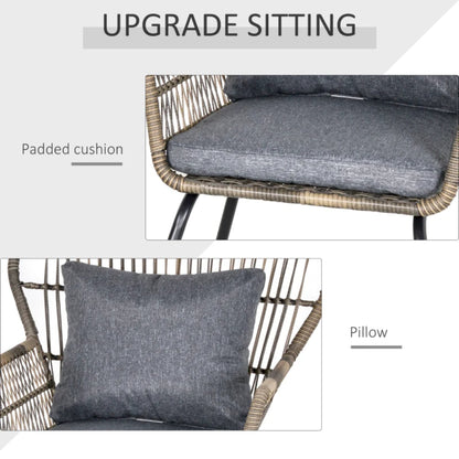 Outsunny 3 Pieces Rattan Bistro Set, Wicker Garden Furniture Set with Cushions, Glass Top Coffee Table and Chairs for Outdoor, Small Garden, Patio