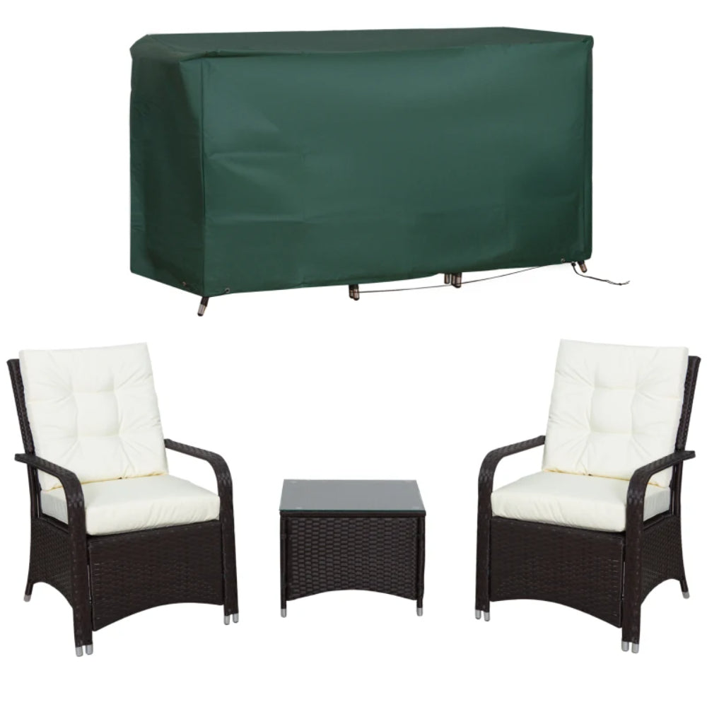 Outsunny 3 Pieces Rattan Bistro Set with Furniture Cover, Wicker Garden Furniture Set, Glass Top Coffee Table and Chairs with Cushions for Outdoor, Patio, Balcony
