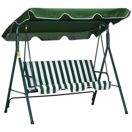 Outsunny 3-Seat Swing Chair Garden Swing Seat with Adjustable Canopy for Patio, Green 