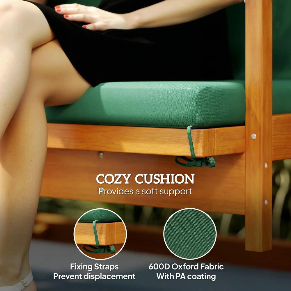 Outsunny 3 Seater 2-in-1 Wooden Garden Swing Seat Swing Chair, Outdoor Convertible Hammock Bench w/cushion, Furniture Lounger Bed, Dark Green 6