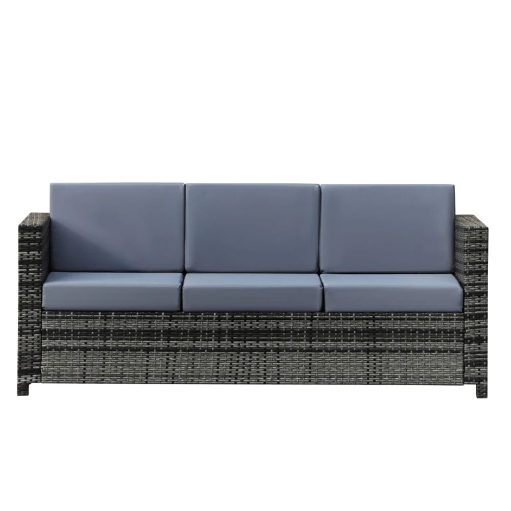 Outsunny 3 Seater All Weather Outdoor Sofa, Garden Rattan Sofa with Cushions and Mental Frame, Grey