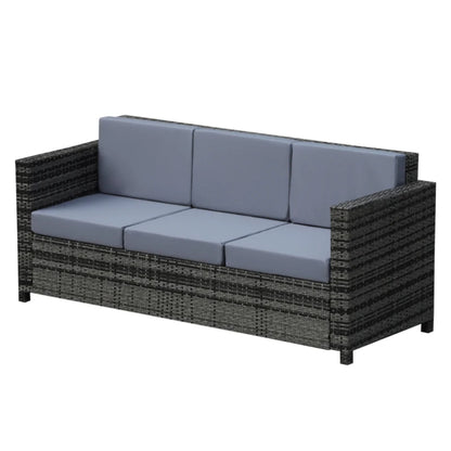 Outsunny 3 Seater All Weather Outdoor Sofa, Garden Rattan Sofa with Cushions and Mental Frame, Grey