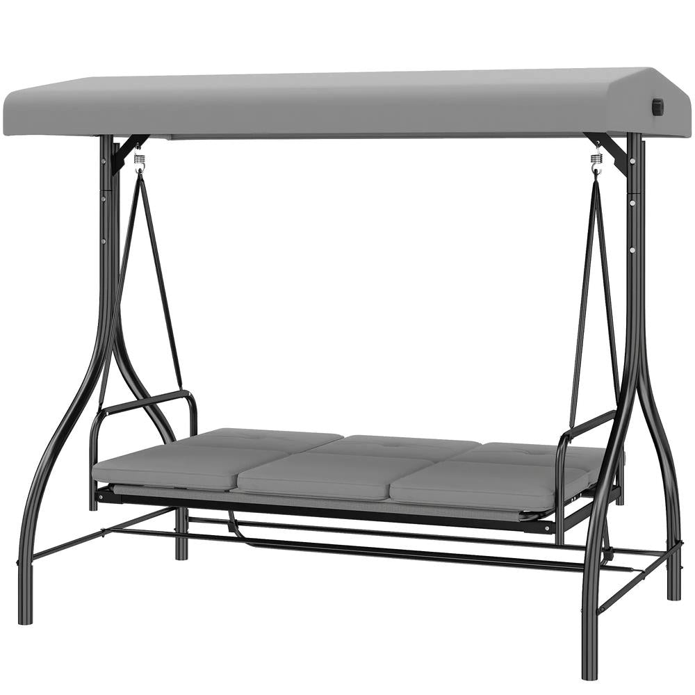 Outsunny 3 Seater Canopy Swing Chair, 2 in 1 Garden Swing Seat Bed, with Adjustable Canopy and Metal Frame 19