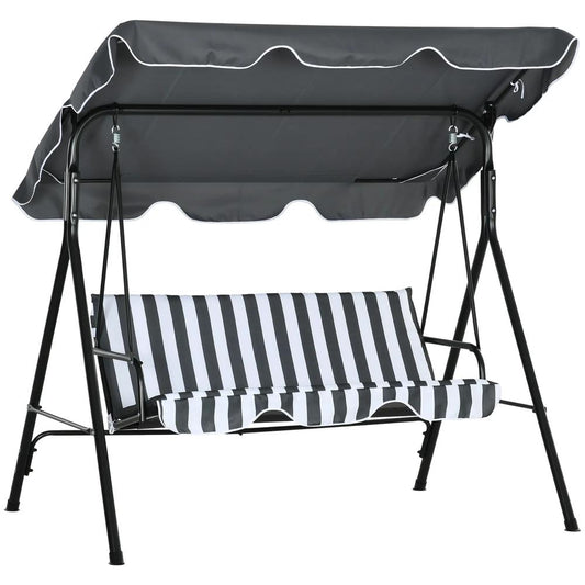 Outsunny 3 Seater Garden Swing Chair, Outdoor Swing Chair with Adjustable Canopy, Mental Frame & Cushions, Grey 84A-054V04CG 