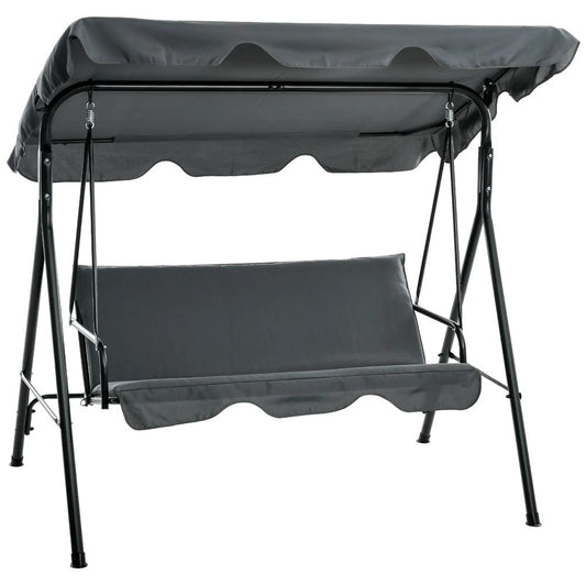 Outsunny 3 Seater Garden Swing Chair, Outdoor Swing Chair with Adjustable Canopy, Mental Frame & Cushions, Grey 84A-054V04GY 