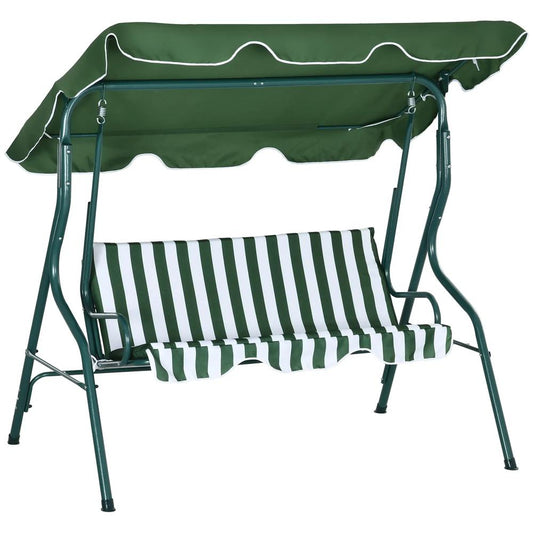 Outsunny 3 Seater Garden Swing Seat Chair Outdoor Bench with Adjustable Canopy and Metal Frame 