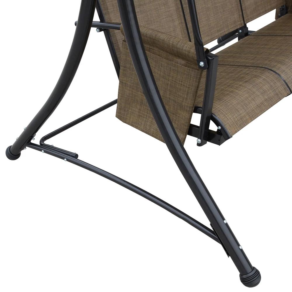 Outsunny 3 Seater Garden Swing Seat Outdoor Swing Chair with High Back Design, Steel Frame, Side Pouches, Adjustable Canopy, Brown 8