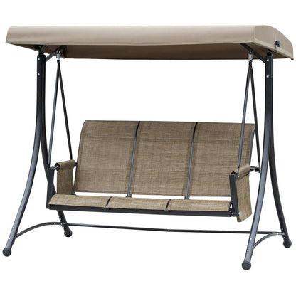 Outsunny 3 Seater Garden Swing Seat Outdoor Swing Chair with High Back Design, Steel Frame, Side Pouches, Adjustable Canopy, Brown 9