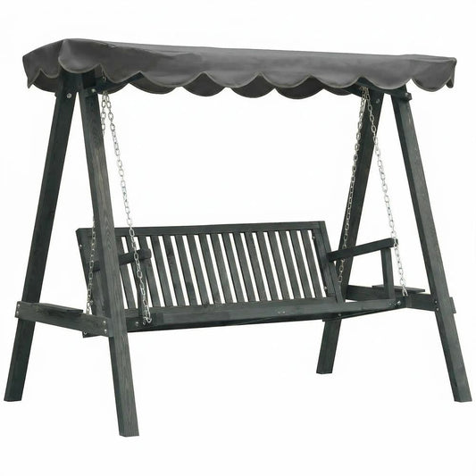 Outsunny 3 Seater Garden Swing Seat with Canopy, Wooden Swing Chair, Outdoor Hammock Bench for Balcony Patio Porch 