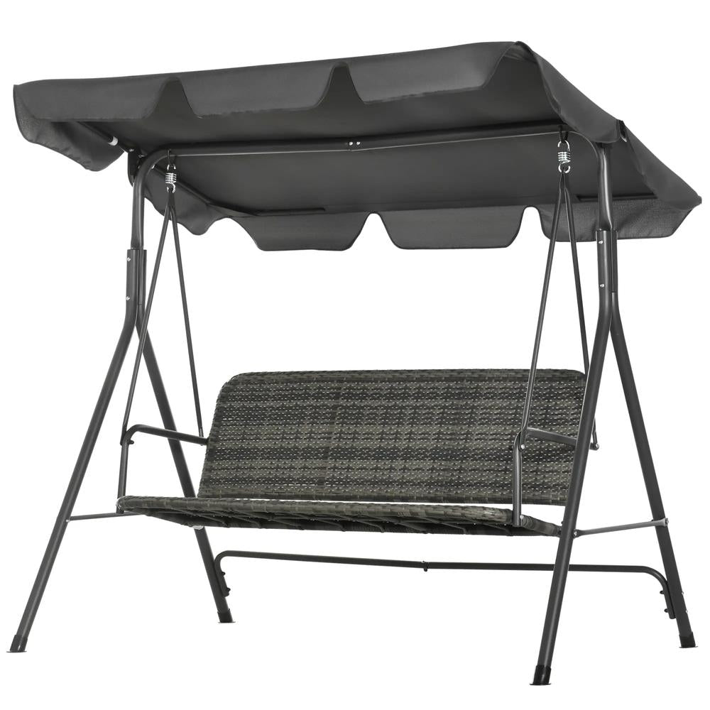 Outsunny 3-Seater Outdoor PE Rattan Swing Chair, Patio Wicker Hanging Swing Bench with Steel Frame Stand & Adjustable Canopy, Grey 10
