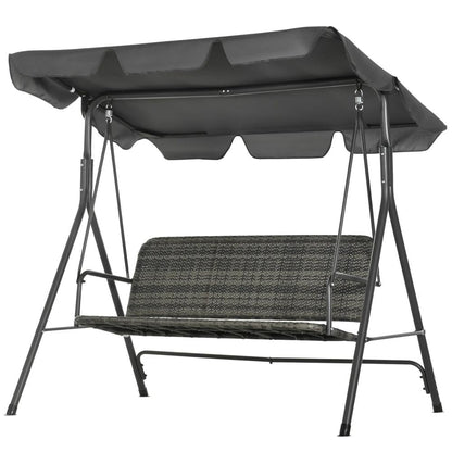 Outsunny 3-Seater Outdoor PE Rattan Swing Chair, Patio Wicker Hanging Swing Bench with Steel Frame Stand & Adjustable Canopy, Grey 10