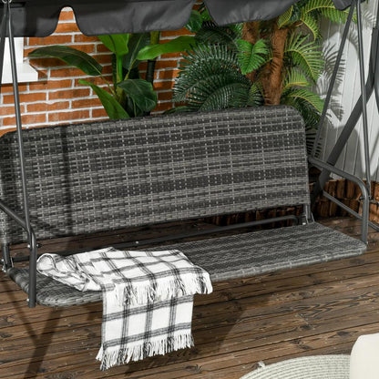 Outsunny 3-Seater Outdoor PE Rattan Swing Chair, Patio Wicker Hanging Swing Bench with Steel Frame Stand & Adjustable Canopy, Grey 7