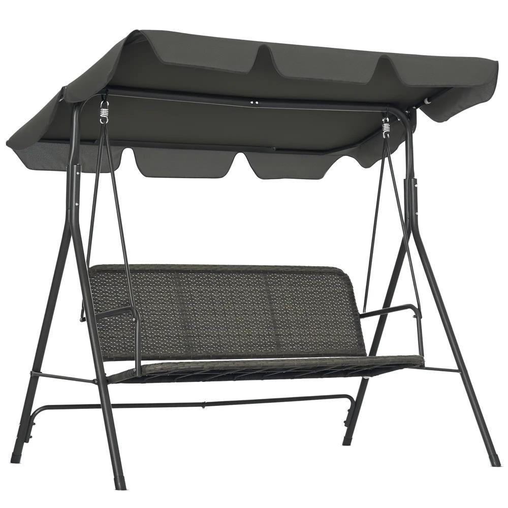 Outsunny 3-Seater Outdoor PE Rattan Swing Chair, Patio Wicker Hanging Swing Bench with Steel Frame Stand & Adjustable Canopy, Grey 9