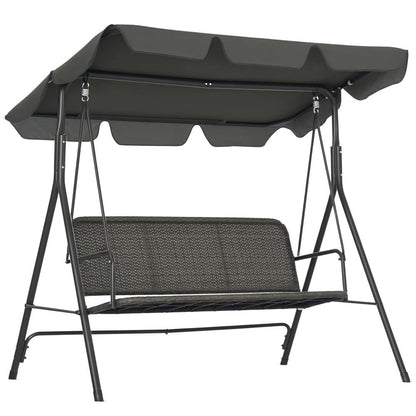 Outsunny 3-Seater Outdoor PE Rattan Swing Chair, Patio Wicker Hanging Swing Bench with Steel Frame Stand & Adjustable Canopy, Grey 9
