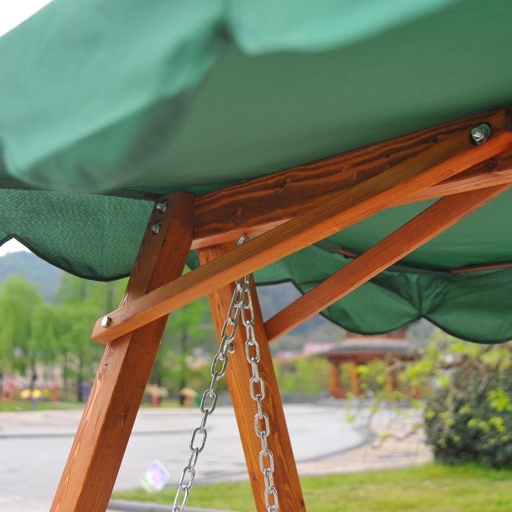 Outsunny 3-Seater Pinewood Swing Chair-Green 8