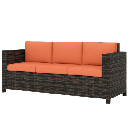 Outsunny 3 Seater Rattan Sofa All-Weather Wicker Weave Metal Frame Chair with Fire Resistant Cushion