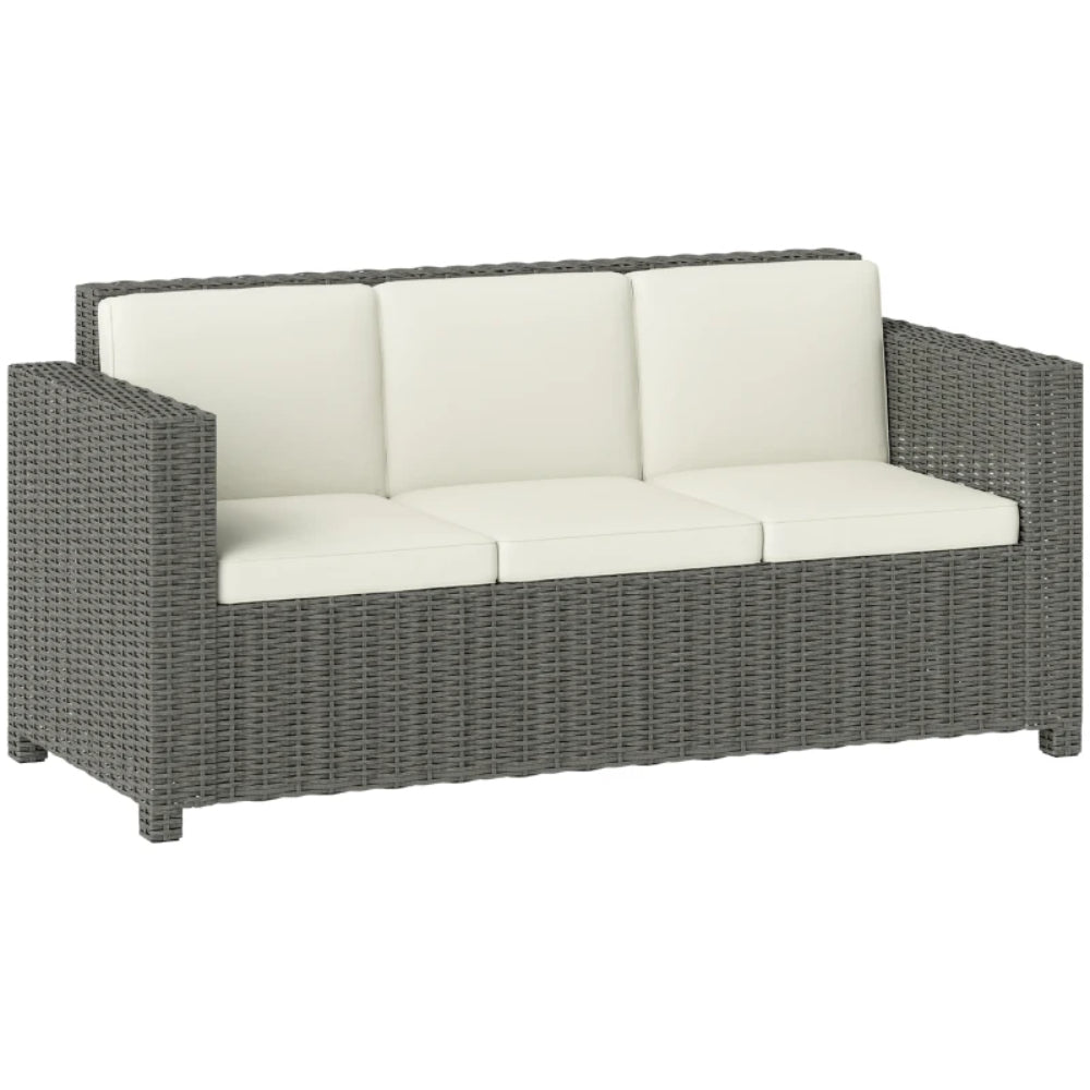 Outsunny 3 Seater Rattan Sofa All-Weather Wicker Weave Metal Frame Chair with Fire Resistant Cushion