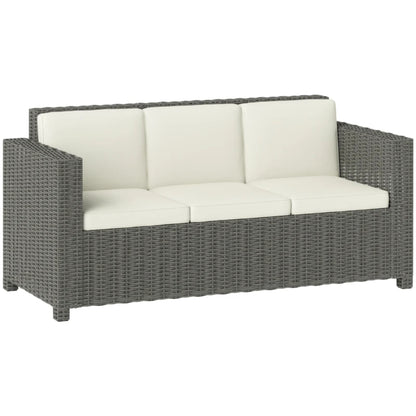 Outsunny 3 Seater Rattan Sofa All-Weather Wicker Weave Metal Frame Chair with Fire Resistant Cushion