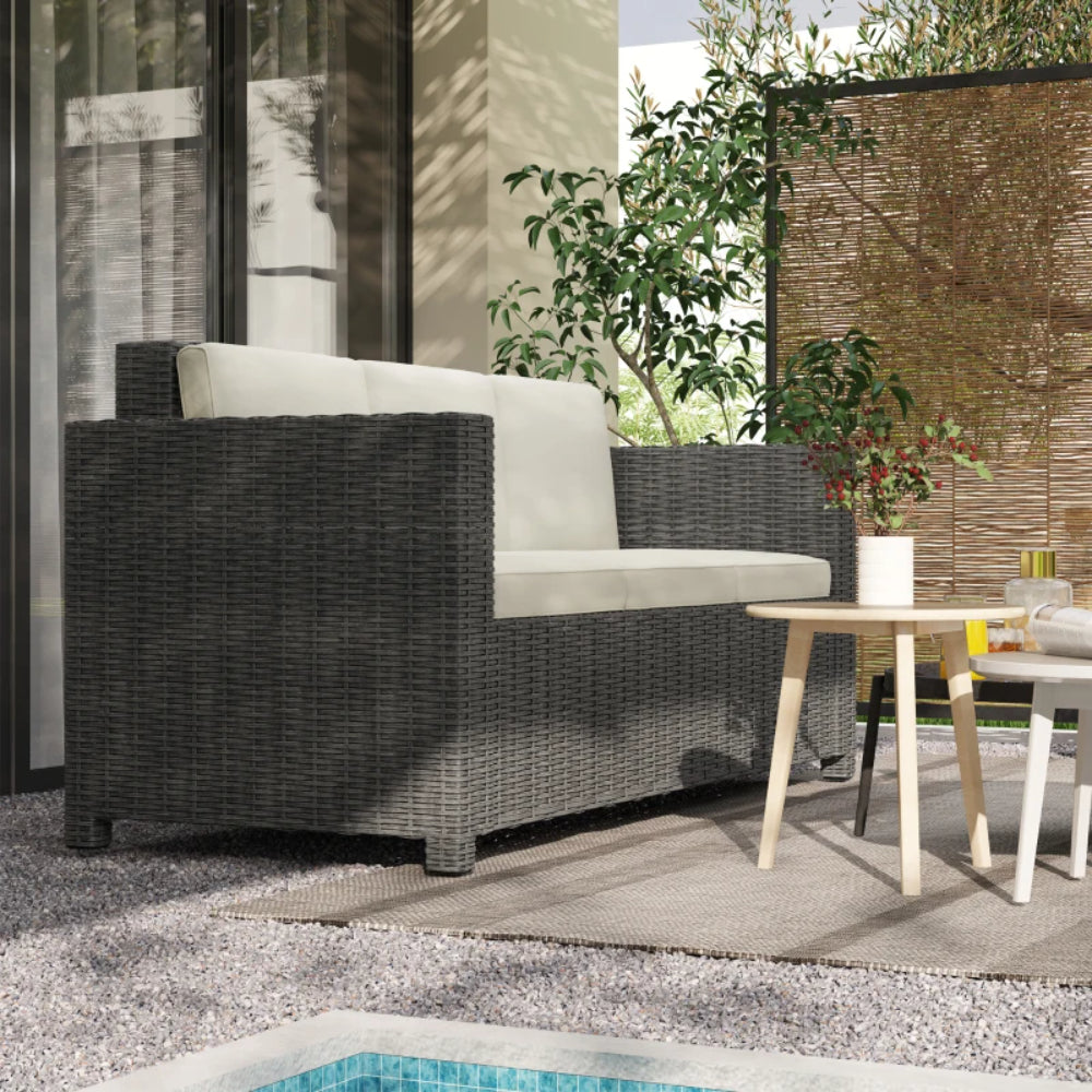 Outsunny 3 Seater Rattan Sofa All-Weather Wicker Weave Metal Frame Chair with Fire Resistant Cushion