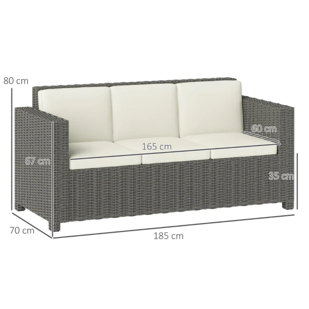Outsunny 3 Seater Rattan Sofa All-Weather Wicker Weave Metal Frame Chair with Fire Resistant Cushion
