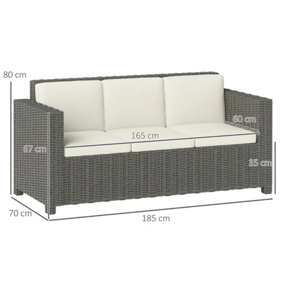 Outsunny 3 Seater Rattan Sofa All-Weather Wicker Weave Metal Frame Chair with Fire Resistant Cushion