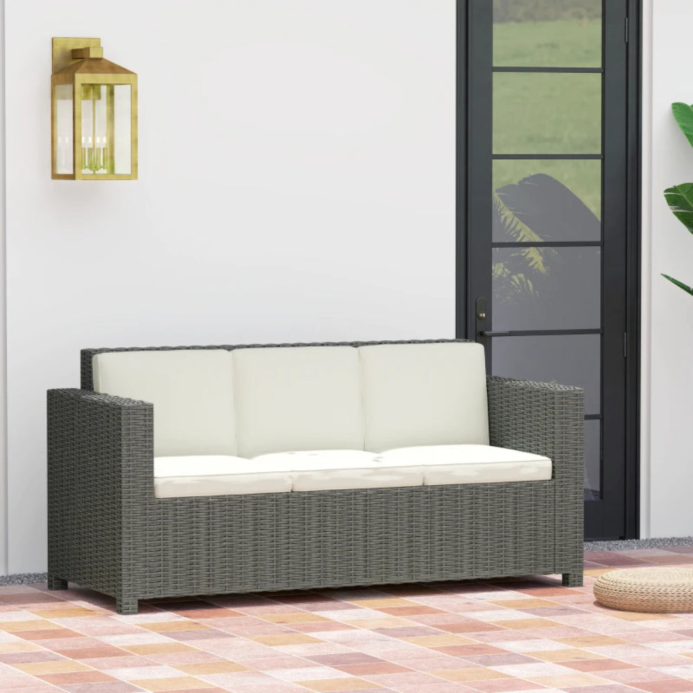 Outsunny 3 Seater Rattan Sofa All-Weather Wicker Weave Metal Frame Chair with Fire Resistant Cushion