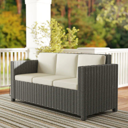 Outsunny 3 Seater Rattan Sofa All-Weather Wicker Weave Metal Frame Chair with Fire Resistant Cushion