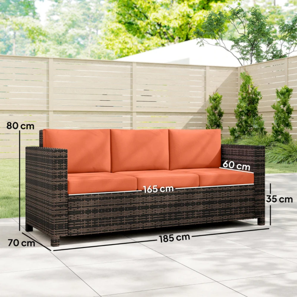 Outsunny 3 Seater Rattan Sofa All-Weather Wicker Weave Metal Frame Chair with Fire Resistant Cushion