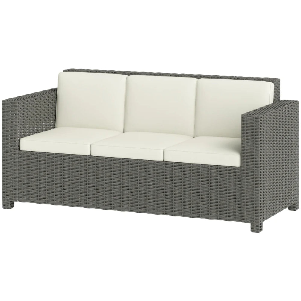 Outsunny 3 Seater Rattan Sofa All-Weather Wicker Weave Metal Frame Chair with Fire Resistant Cushion
