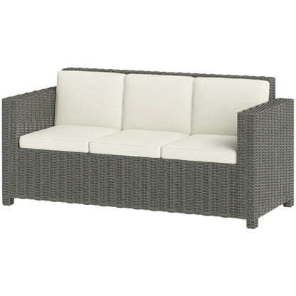 Outsunny 3 Seater Rattan Sofa All-Weather Wicker Weave Metal Frame Chair with Fire Resistant Cushion