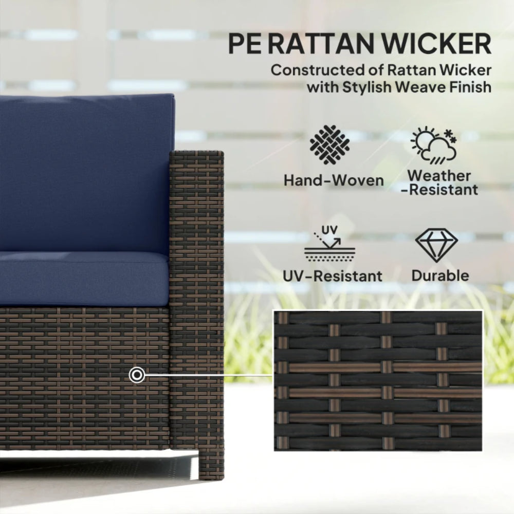 Outsunny 3 Seater Rattan Sofa All-Weather Wicker Weave Metal Frame Chair with Fire Resistant Cushion